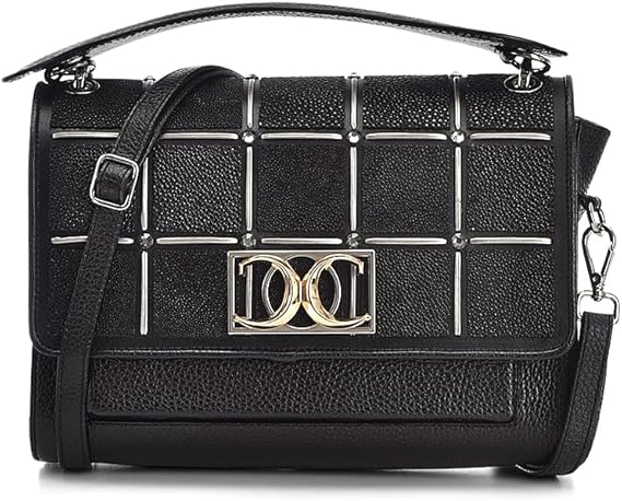 Bolsa Cuadra Dama Piel Mantarraya Negra BOD0BMA