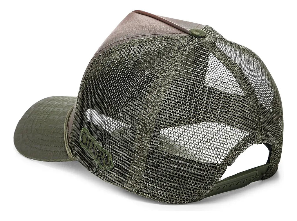 Cuadra Gorra Verde en Piel Genuina con Diseño de Cocodrilo Verde S/t Geométrico