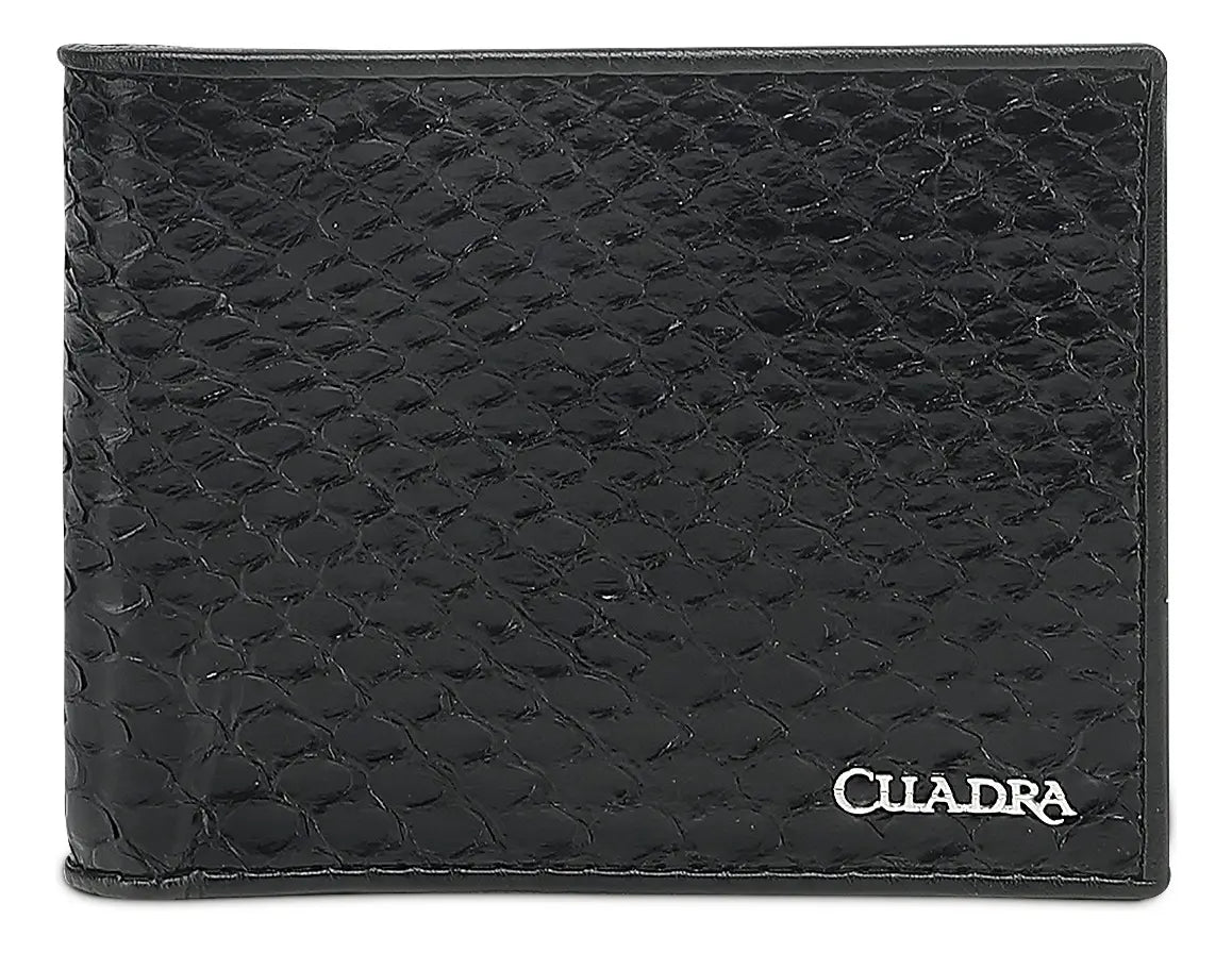 Cuadra Cartera de Caballero en Piel de Pitón Negro Diseño de la Tela Liso