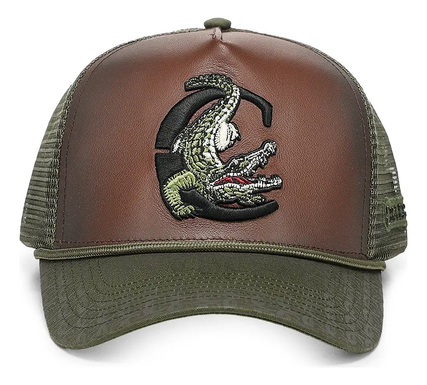 Cuadra Gorra Verde en Piel Genuina con Diseño de Cocodrilo Verde S/t Geométrico