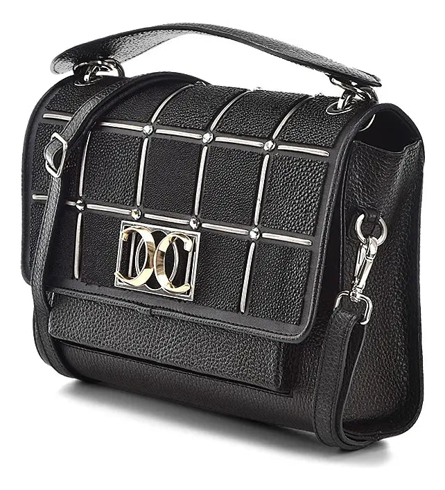 Bolso de Mano en Piel Genuina de Mantarraya para Dama Negro Lisa Níquel Liso