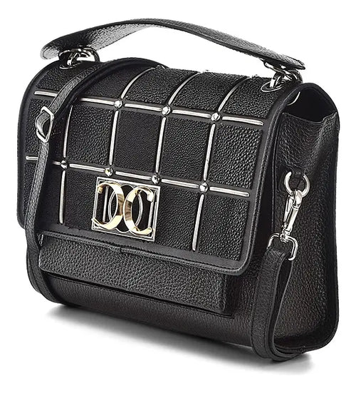 Bolso de Mano en Piel Genuina de Mantarraya para Dama Negro Lisa Níquel Liso