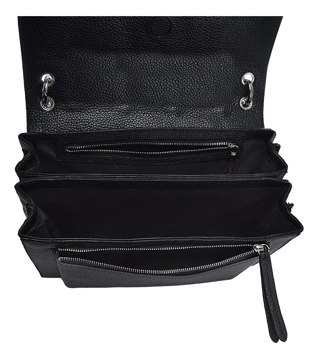 Bolso de Mano en Piel Genuina de Mantarraya para Dama Negro Lisa Níquel Liso