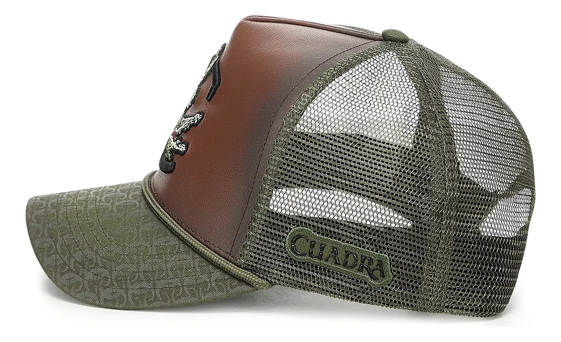 Cuadra Gorra Verde en Piel Genuina con Diseño de Cocodrilo Verde S/t Geométrico