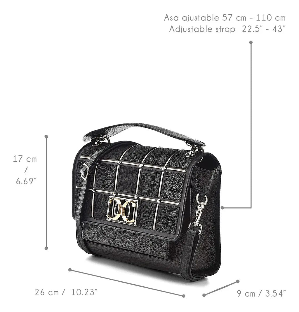 Bolso de Mano en Piel Genuina de Mantarraya para Dama Negro Lisa Níquel Liso