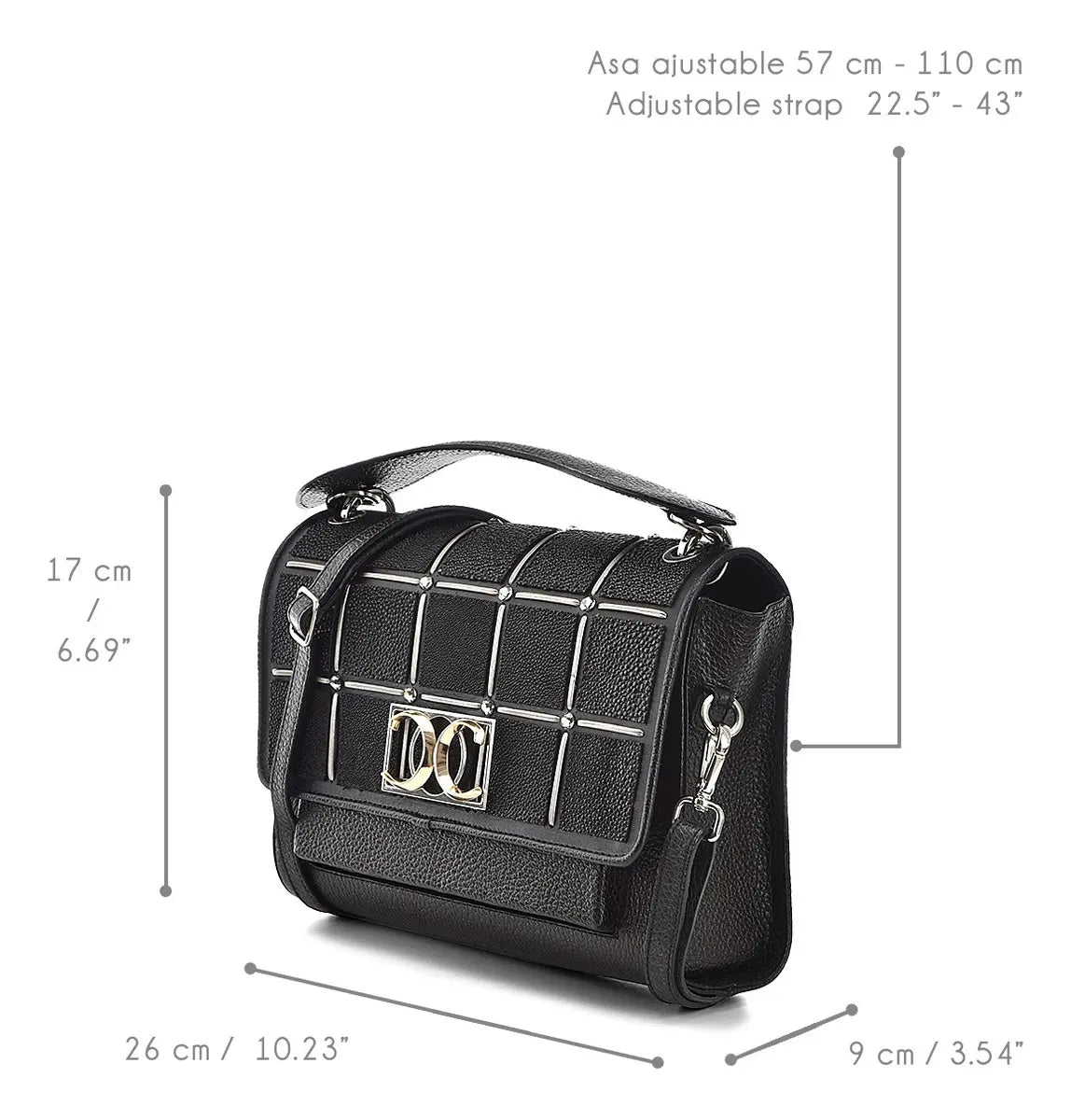 Bolso de Mano en Piel Genuina de Mantarraya para Dama Negro Lisa Níquel Liso