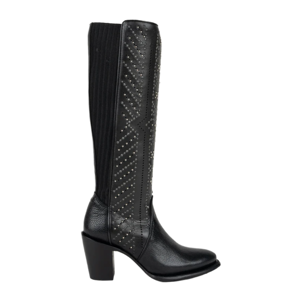 Bota Negra de Piel de Bovino Cuadra para Mujer - 4V24RS