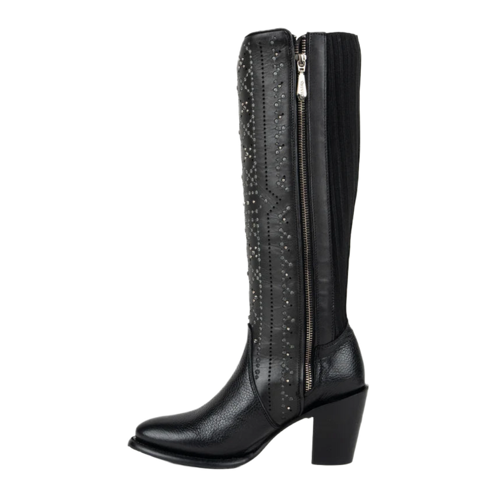 Bota Negra de Piel de Bovino Cuadra para Mujer - 4V24RS